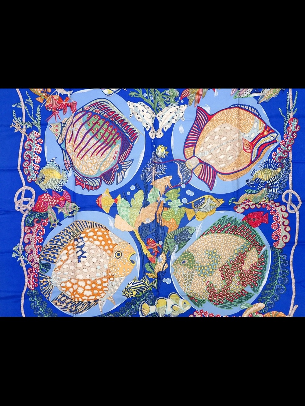 Hermes Blue Multicolor Fish Print Silk Scarf - Picture 4 of 13